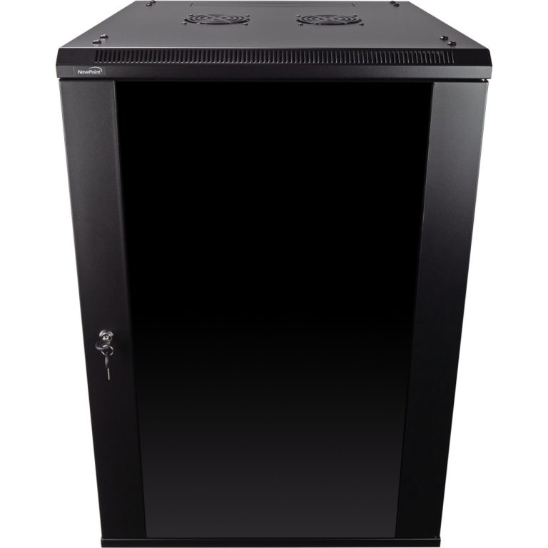 Allstrong Cabinet 18U 540x600 black glass front door 1 pair of rails included ALS-WM-185460