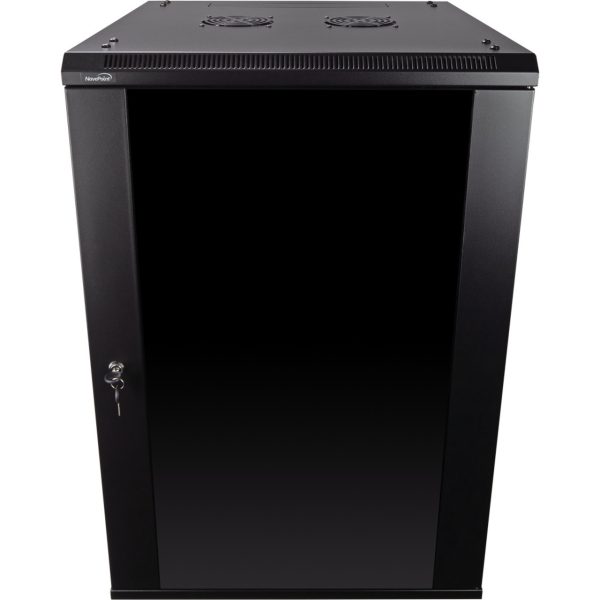 Allstrong Cabinet 18U 540x600 black glass front door 1 pair of rails included ALS-WM-185460
