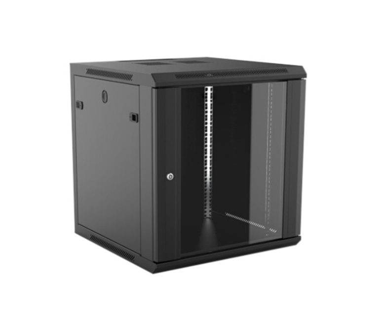 Allstrong Cabinet 12U 450x540 black glass front door 1 pair of rails included ALS-WM-124554