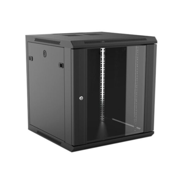 Allstrong Cabinet 12U 450x540 black glass front door 1 pair of rails included ALS-WM-124554
