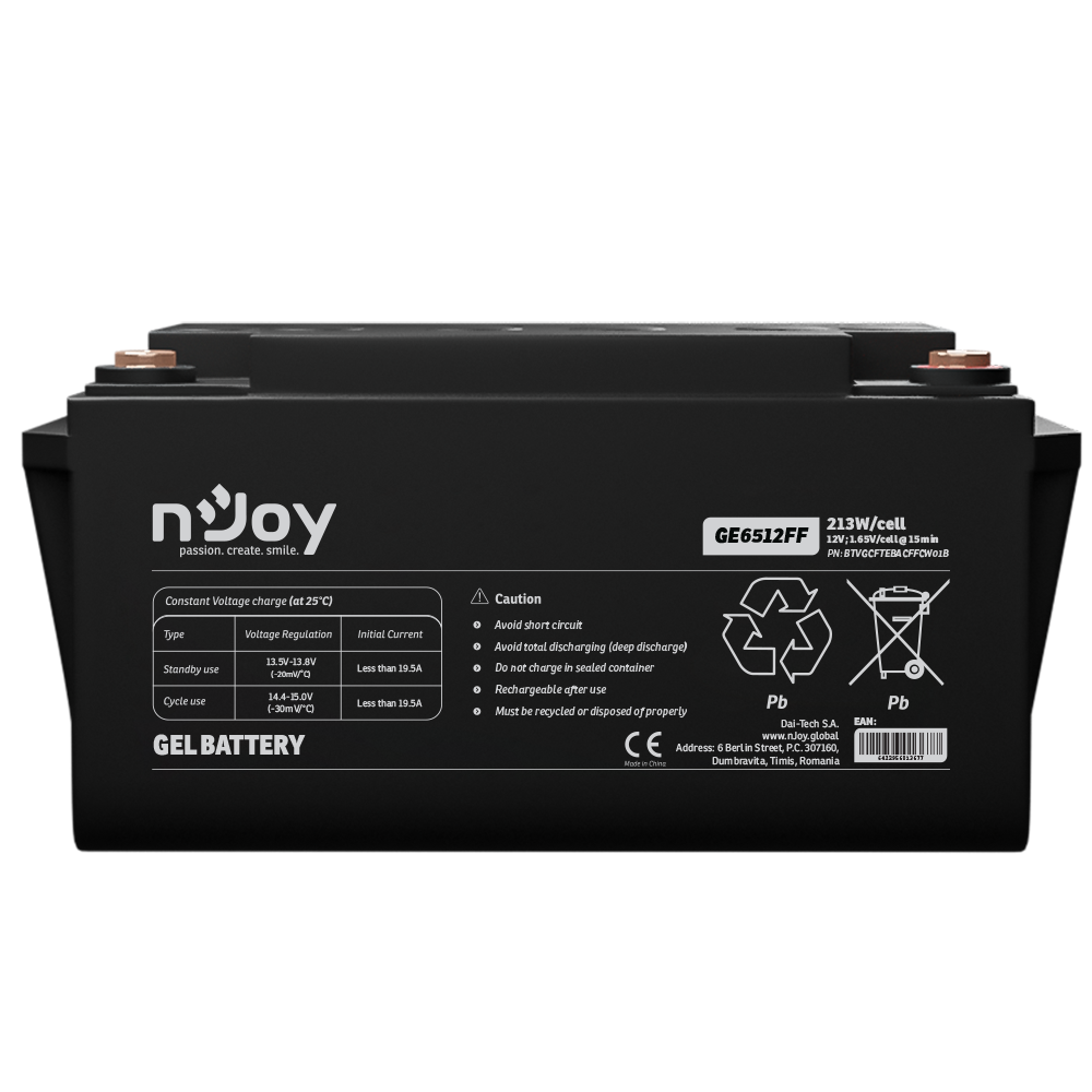 nJoy Gel battery 12v 65Ah T6 (m8) Copper Terminal BTVGCFTEBACFFCW01B