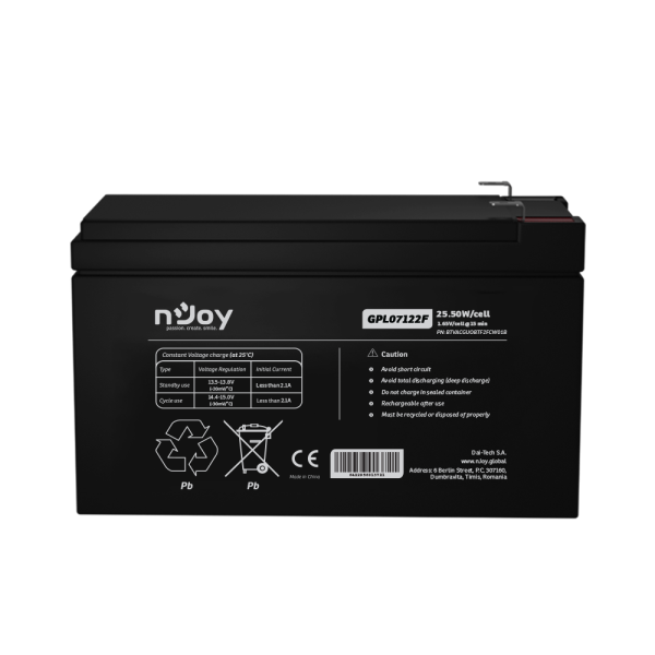 nJoy Lead-Acid AGM battery 12v 7ah F2 (T2) Terminal 9yr BTVACGUOBTF2FCW01B