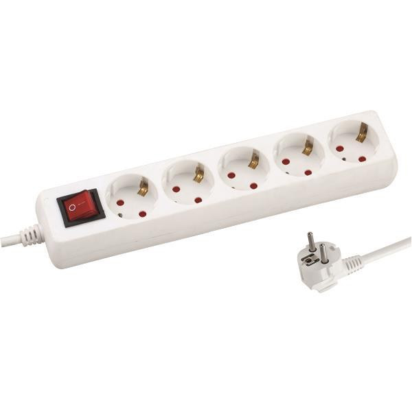 SOCKET 5 SCHUKO HOLES CABLE 3X1,5mm EXTENSION 3m WITH SWITCH & SHUTTER PROTECTION