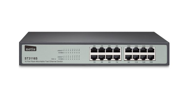Netis Switch 16 x 10/100Mbps RJ45 port 3.2 Gbps Switching Capacity 13-inch steel case rackmounted ST3116S