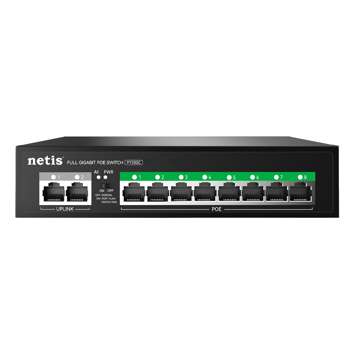 Netis Switch 8×10/100/1000Mbps POE ports 2×10/100/1000Mbps uplink RJ45 ports P110GC Netis Switch 8×10/100/1000Mbps POE ports 2×10/100/1000Mbps uplink RJ45 ports P110GC