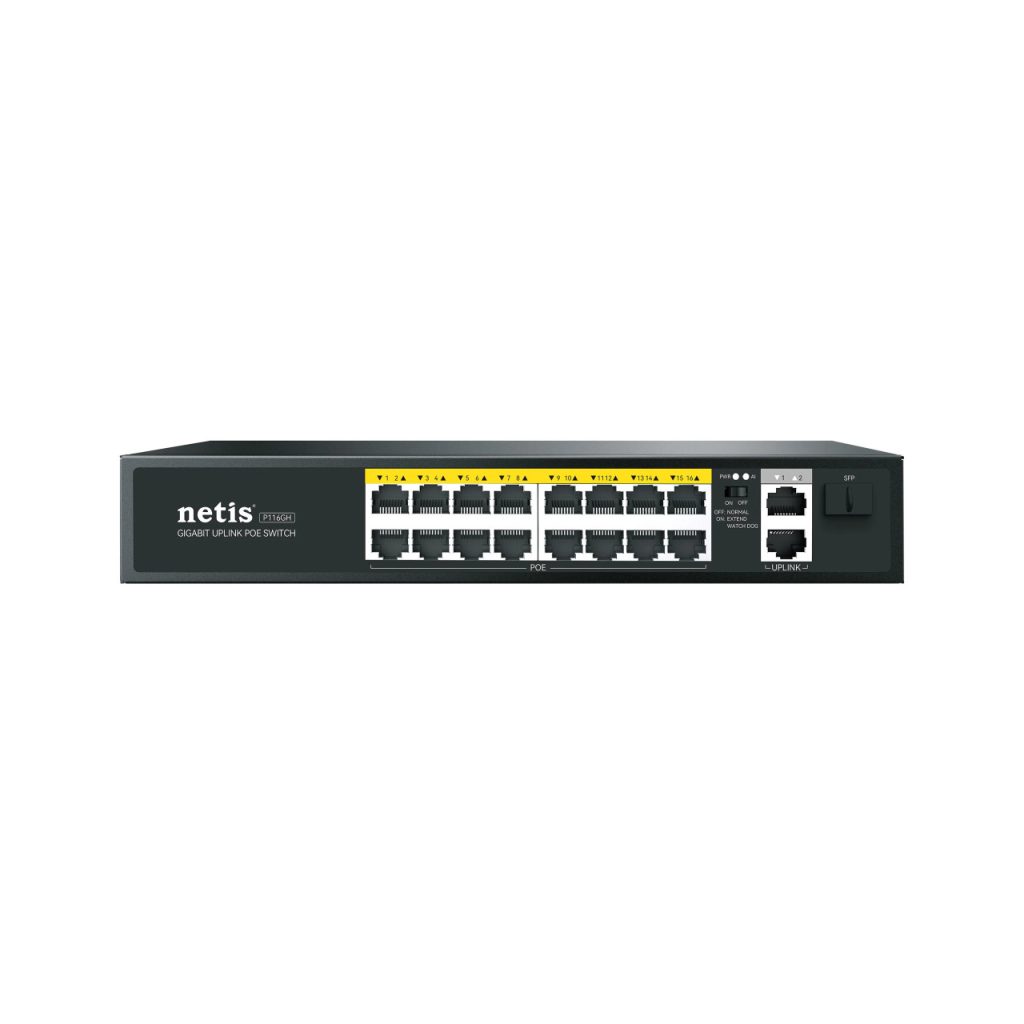 Netis Switch PoE 16 x 10/100M port + 2 Gigabit Uplink Ports 1xSFP port P116GH