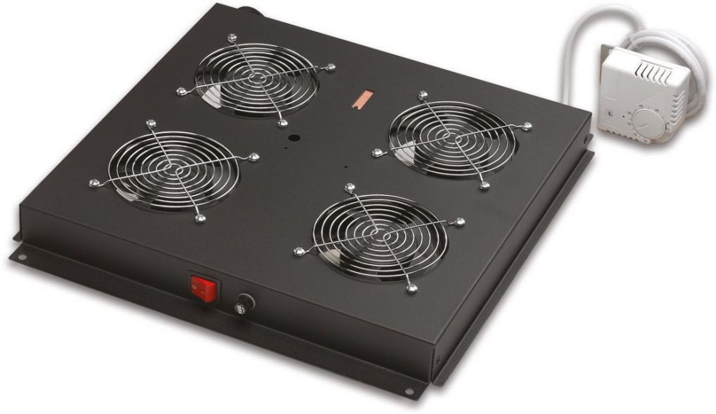 LANDE 4 FAN COOLING UNIT. ROOF TYPE. FOR STAND ALONE CABINETS. THERMOSTAT SWITCHED. BLACK LN-FAN-THM-4FFS-BL