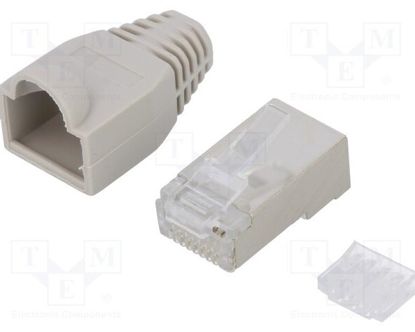 LogiLink Connector RJ45 modular plug Cat.6 shielded grey boot set of 100 pcs MP0021