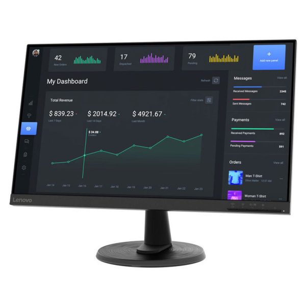Lenovo Monitor D24e-45 23.8" VA WLED FHD(1920X1080) AG 75Hz 16:9 3000:1 7ms (Level 1)/6ms (Level 2)/5ms (Level 3)/4ms (Level 4) 16.7 M 72% NTSC 178(V)/178(H) HDMI 1.4 VGA Raven Black