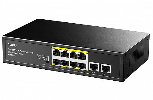 Cudy Switch 8x10/100 poe + 2x10/100/1000 uplink port  PoE+ long distance 250m 80W FS1010PG