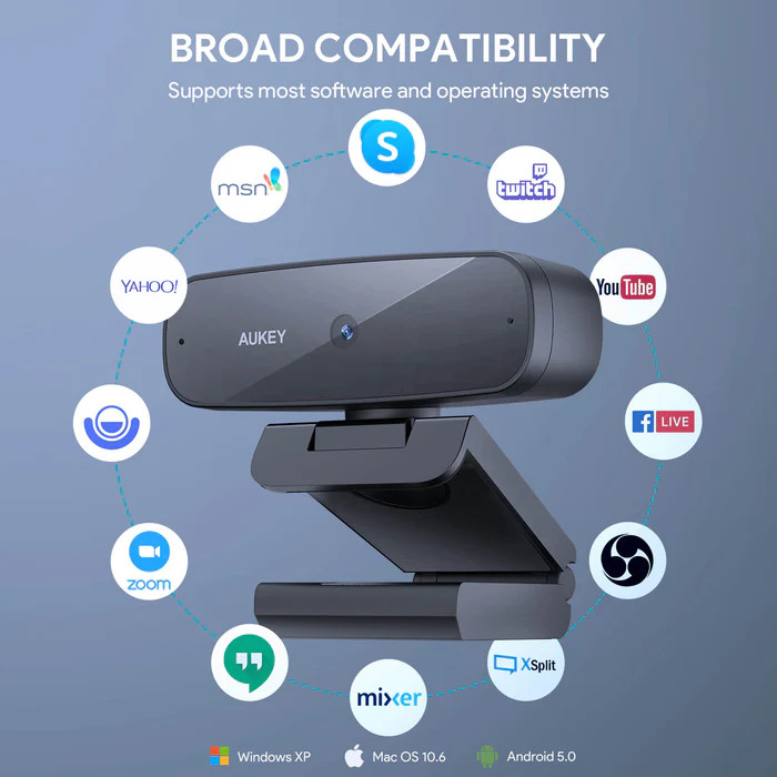 Webcam Aukey PC-W3S Stream Series Full HD Webcam with 1/2.9"-CMOS Sensor black PC-W3S