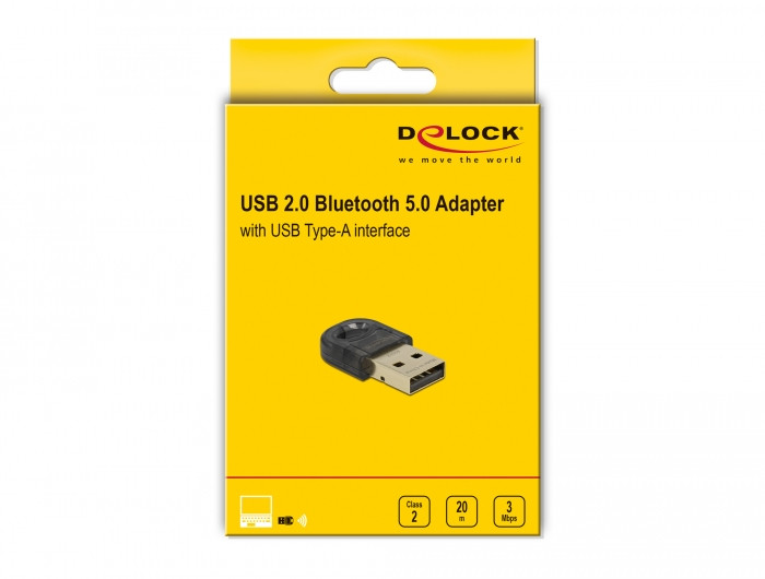 DeLock Bluetooth 5.0 Adapter USB 2.0 20m Range Black 61012