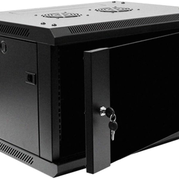 Allstrong Cabinet 6U 450x540 black glass front door 1 pair of rails included ALS-WM-64554