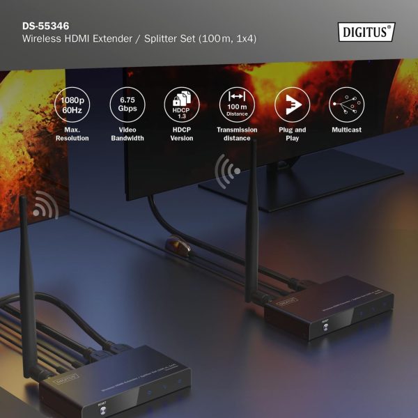 Digitus DS-55346 Wireless HDMI Extender Set Full HD 100m