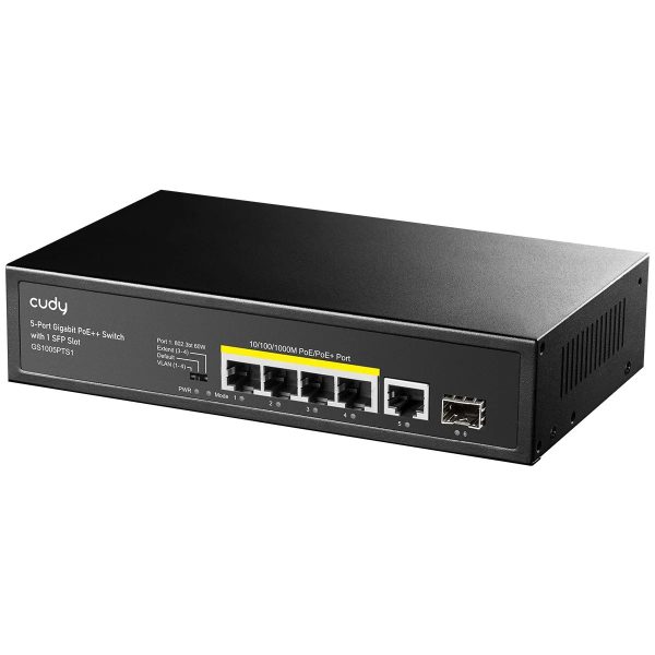 Cudy Switch 4x10/100/1000 poe+ 1x10/100/1000 uplink port 1xSFP 1.25G Slot 60W GS1005PTS1