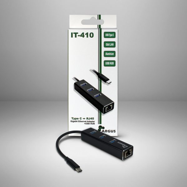 USB-C HUB 3Port Inter-Tech Argus IT-410 1x RJ45 Gigabit Lan passive Black 88885440