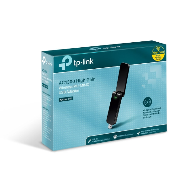 TP-Link Wi-Fi USB Adapter AC1300 2T2R 867Mbps at 5GHz 400Mbps at 2.4GHz 802.11ac/a/b/g/n MU-MIMO Beamforming USB 3.0 WPS Button 2 high gain antennas