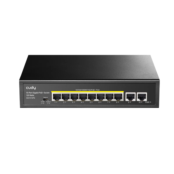 Cudy Switch 8x10/100/1000 poe + 2x10/100/1000 uplink port  PoE+ long distance 250m 120W GS1010PE