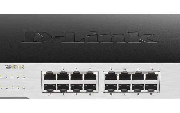 D-LINK SWITCH 16-PORT 10/100/1000. UNMANAGED. EASY DESKTOP. METALLIC CASE. RACKMOUNTED GO-SW-16G/E