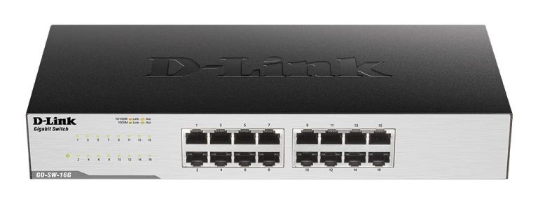 D-LINK SWITCH 16-PORT 10/100/1000. UNMANAGED. EASY DESKTOP. METALLIC CASE. RACKMOUNTED GO-SW-16G/E
