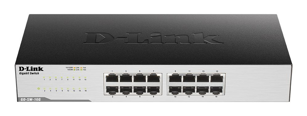 D-LINK SWITCH 16-PORT 10/100/1000. UNMANAGED. EASY DESKTOP. METALLIC CASE. RACKMOUNTED GO-SW-16G/E D-LINK SWITCH 16-PORT 10/100/1000. UNMANAGED. EASY DESKTOP. METALLIC CASE. RACKMOUNTED GO-SW-16G/E