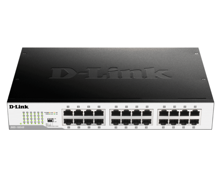 D-LINK UNMANAGED SWITCH. 24-PORT 10/100/1000 MBPS. RACK MOUNTED 1U DGS-1024D