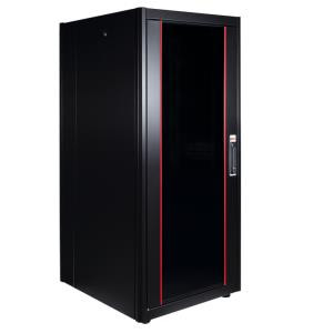 LANDE CABINET PROLINE 26U. STAND ALONE W600 D1000. FLAT PACK. SHATTERPROOF FRONT GLASS. OPENING SIDES. BLACK