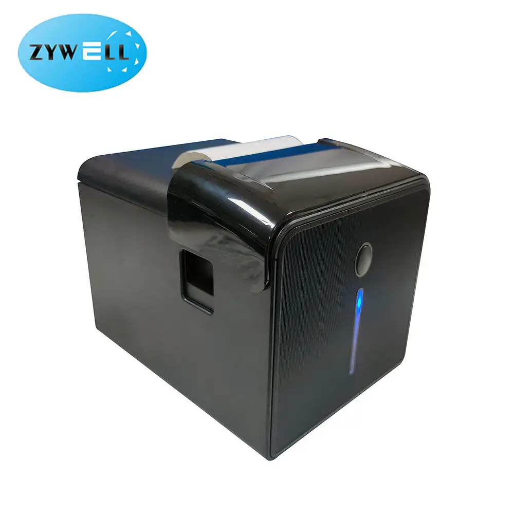 Zywell Professional kitchen thermal receipt printer  waterpoof cover USB+LAN 80mm 230mm/s Black color EU plug ZY-905
