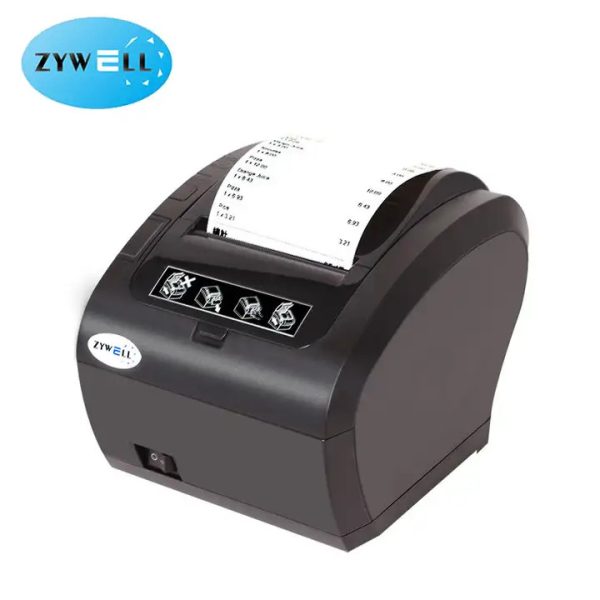 Zywell Thermal receipt printer 2-color printing USB+LAN 80mm QR code 1200mm/s Black color EU plug ZY-303