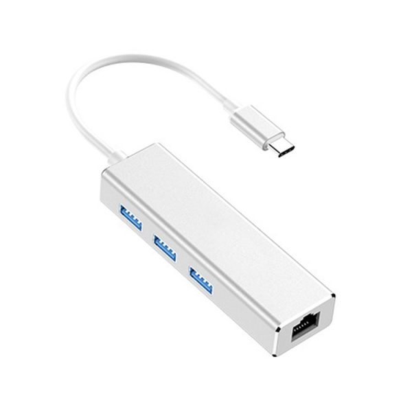 YASHI TYPE C HUB USB 3XUSB 3.0 RJ45 SILVER