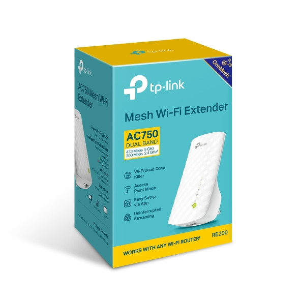 TP-LINK AC750 Mesh Wi-Fi Range Extender RE200 White