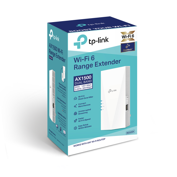 TP-LINK AX1500 Wi-Fi 6 Range Extender RE500X White