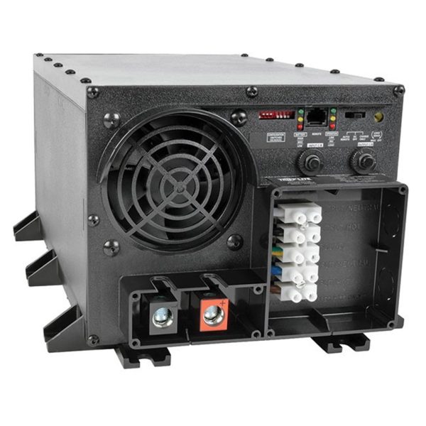 TRIPPLITE INVERTER-CHARGER 1250 WATTS. OUTPUT: 230V. INPUT: 12VDC. CONNECTION: HARDWIRE. OVERLOAD PROTECTION. AVR